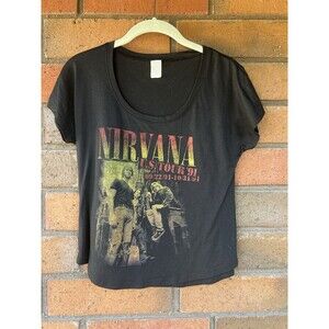 Nirvana‎ 1991 Tour Shirt Womens Small Scoop Neck Cropped Original US Tour